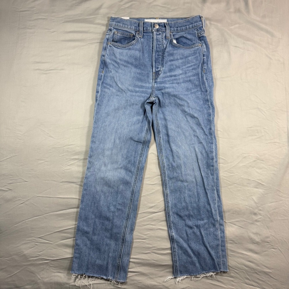Frank & Eileen Monaghan High Rise Straight Leg Jeans Blue Raw Hem Sz 26 Classic